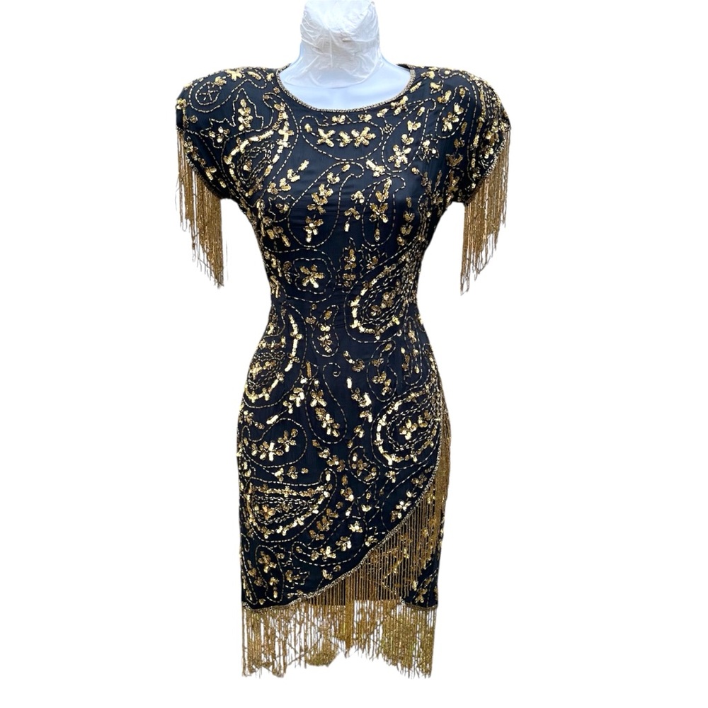Vintage 1980’s Gunit silk beaded fringe dress